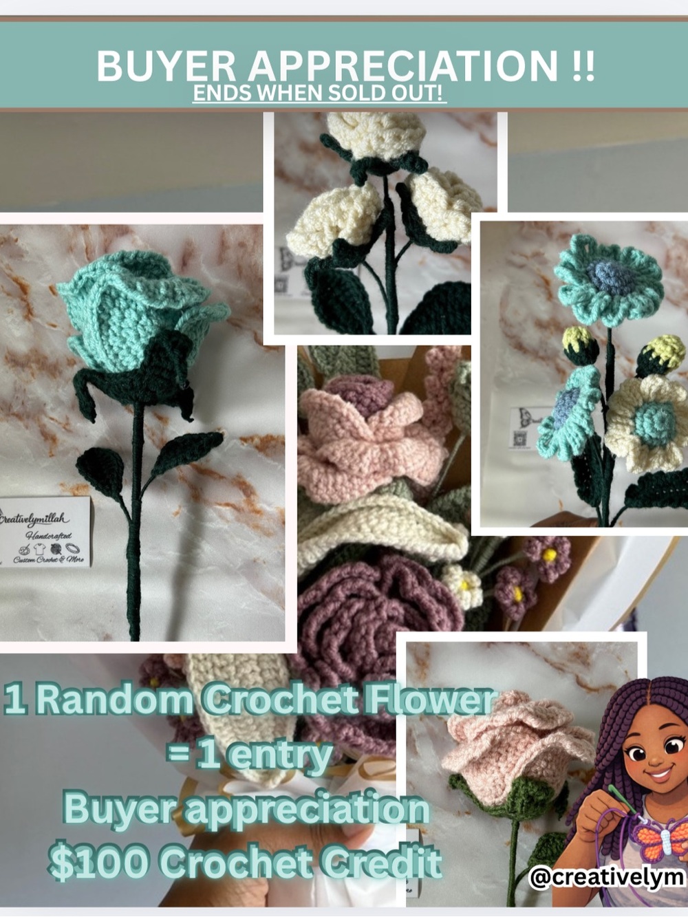 1 Crochet Flower Buyer Choice-  Buyer Appreciation